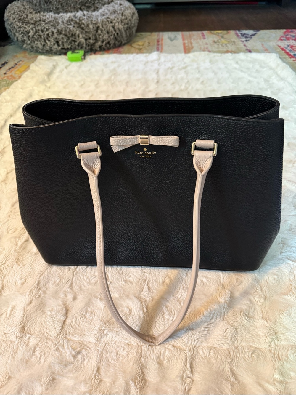 Kate Spade Black Purse with Cream Bow-Accent Straps